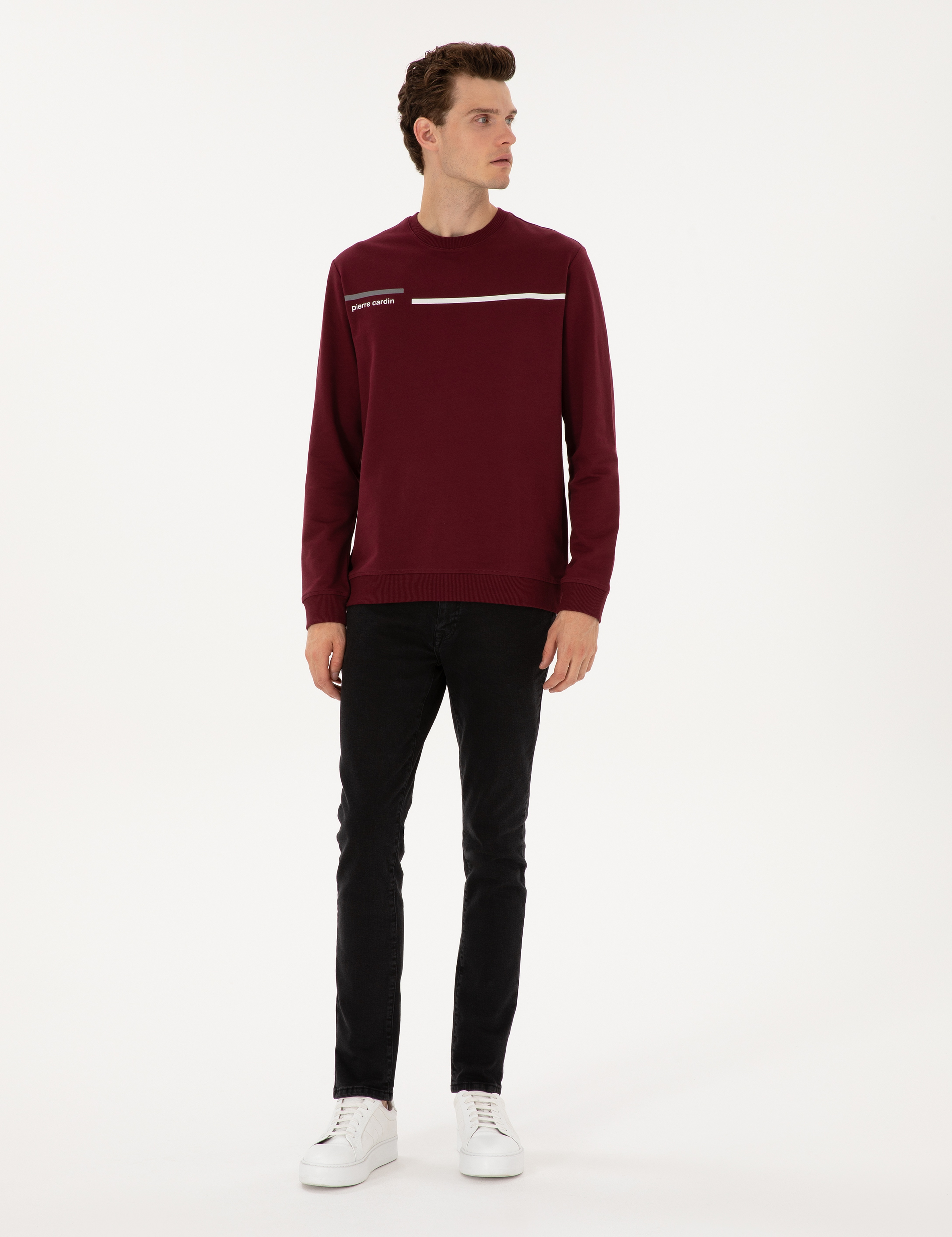 Bordo Regular Fit Bisiklet Yaka Sweatshirt - Image 4
