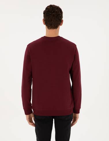 Bordo Regular Fit Bisiklet Yaka Sweatshirt