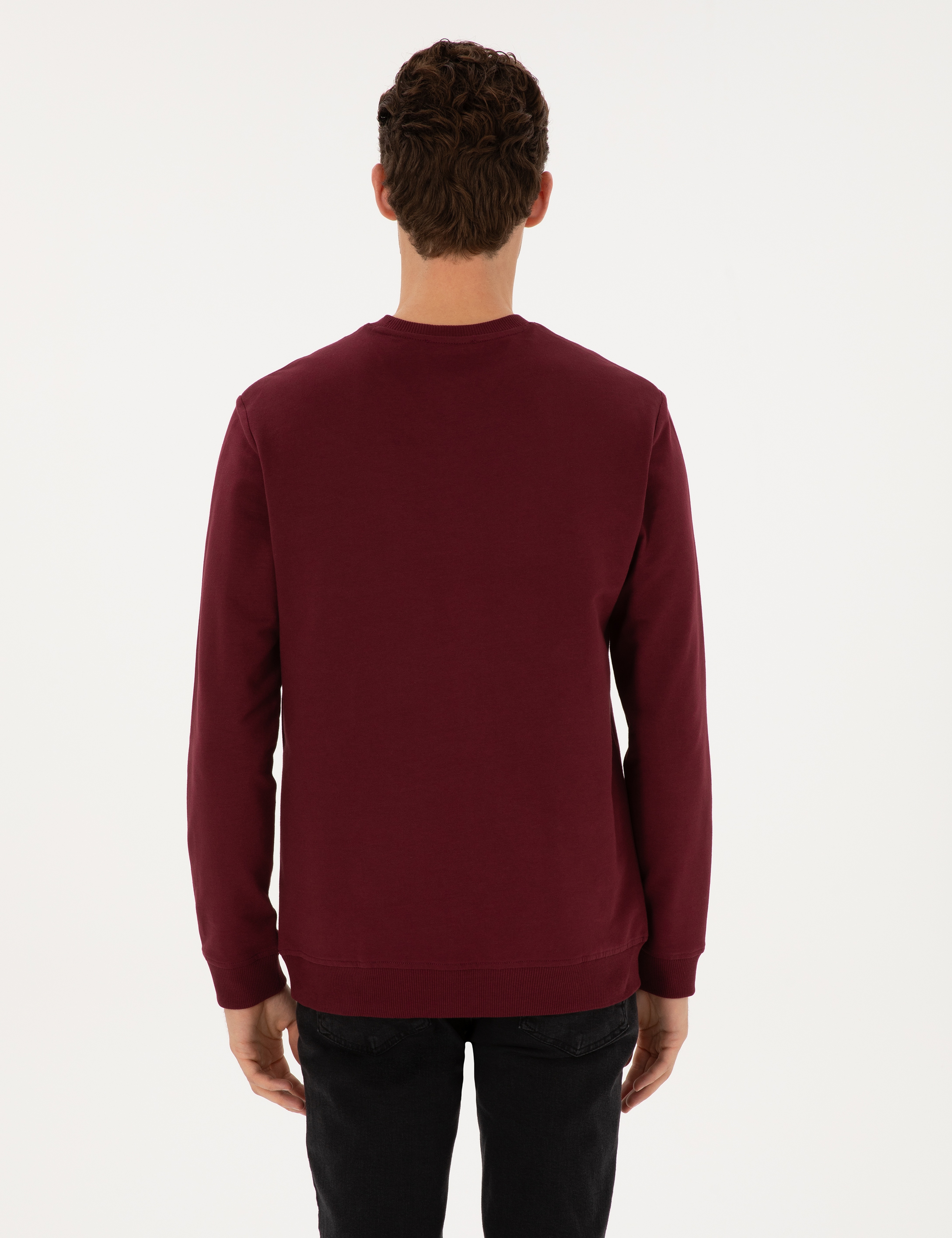 Bordo Regular Fit Bisiklet Yaka Sweatshirt - Image 5