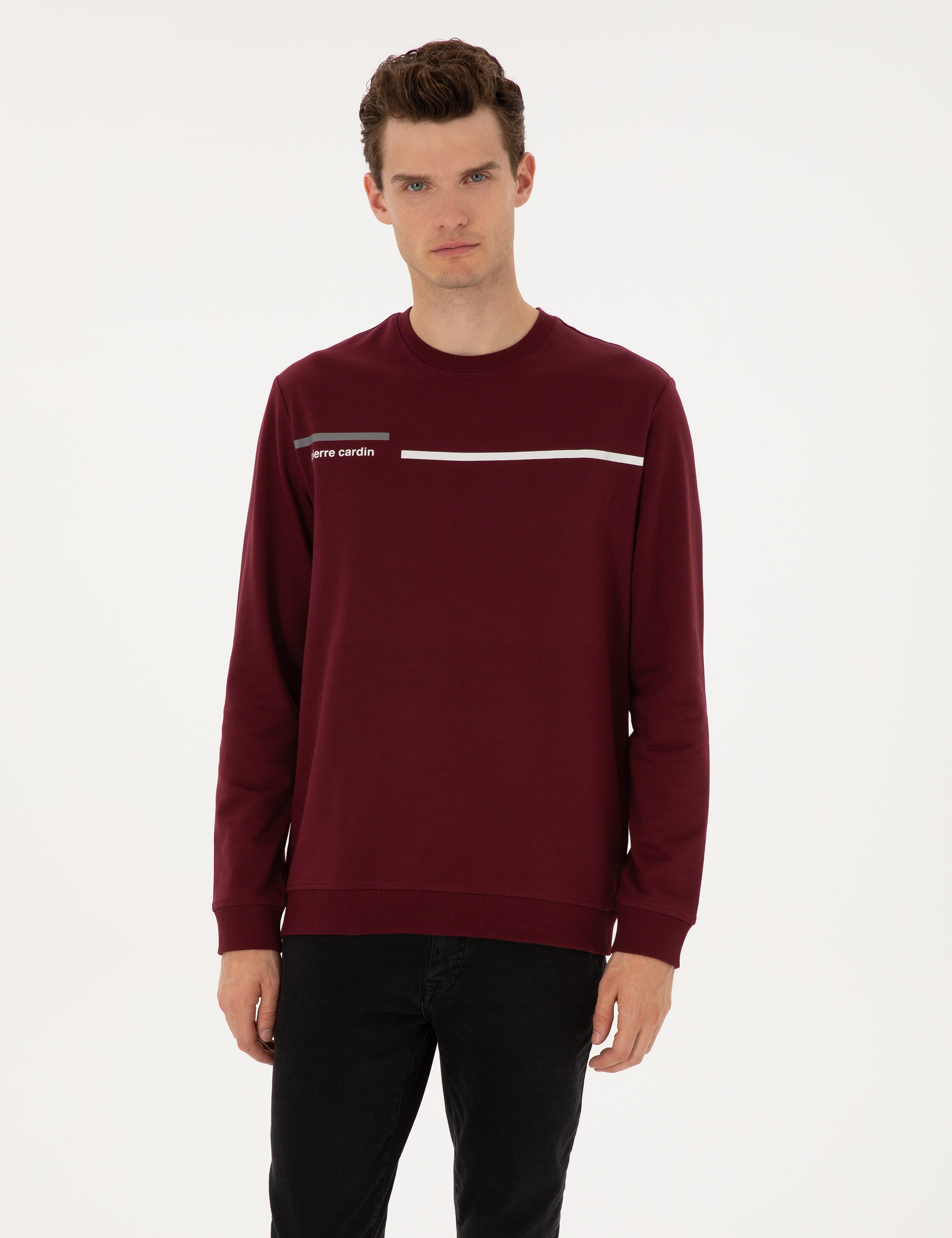 Bordo Regular Fit Bisiklet Yaka Sweatshirt - Image 3