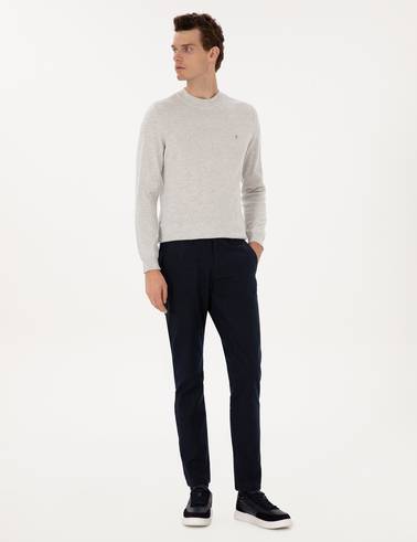 Lacivert Slim Fit Beli Lastikli Kanvas Pantolon