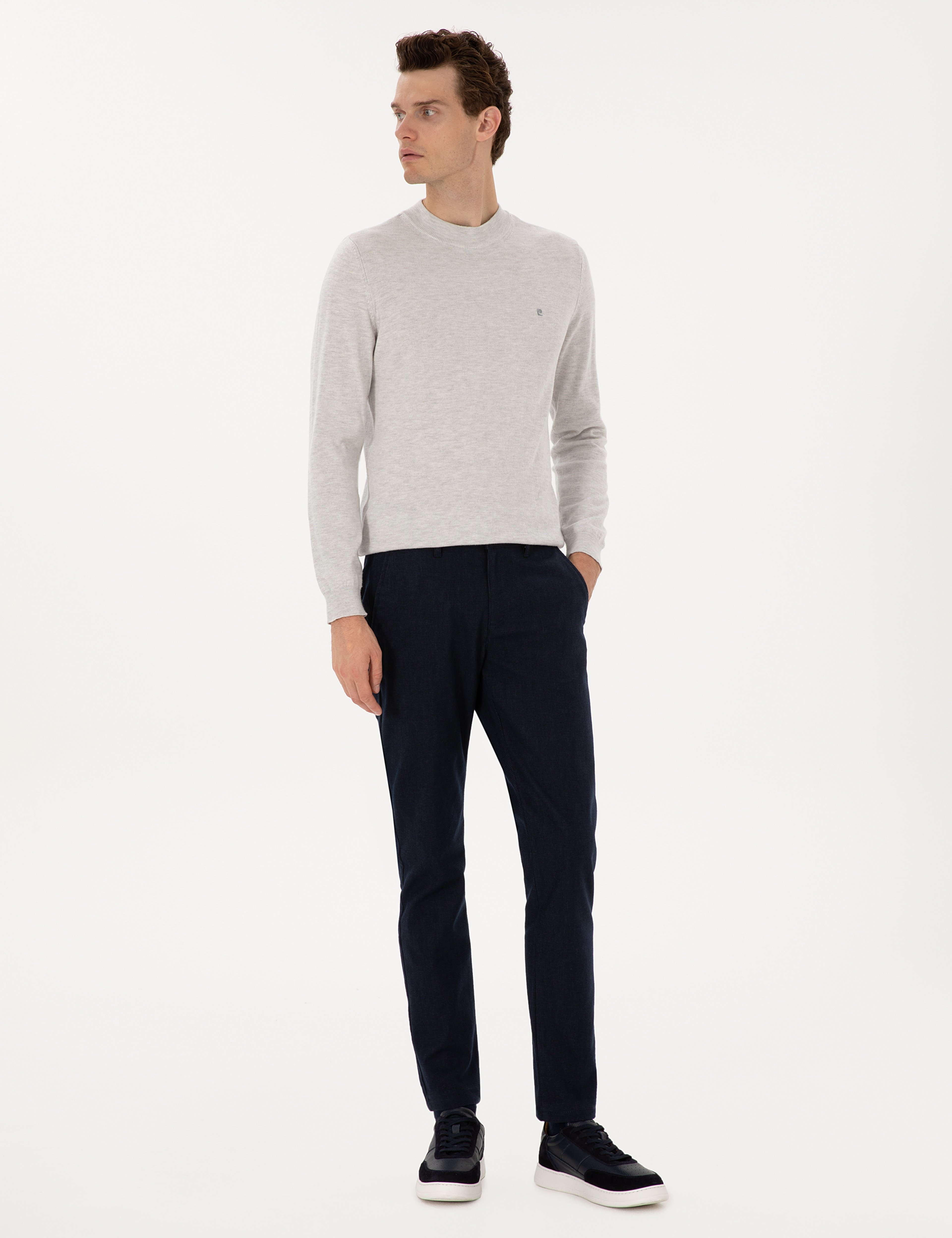Lacivert Slim Fit Beli Lastikli Kanvas Pantolon - Image 1
