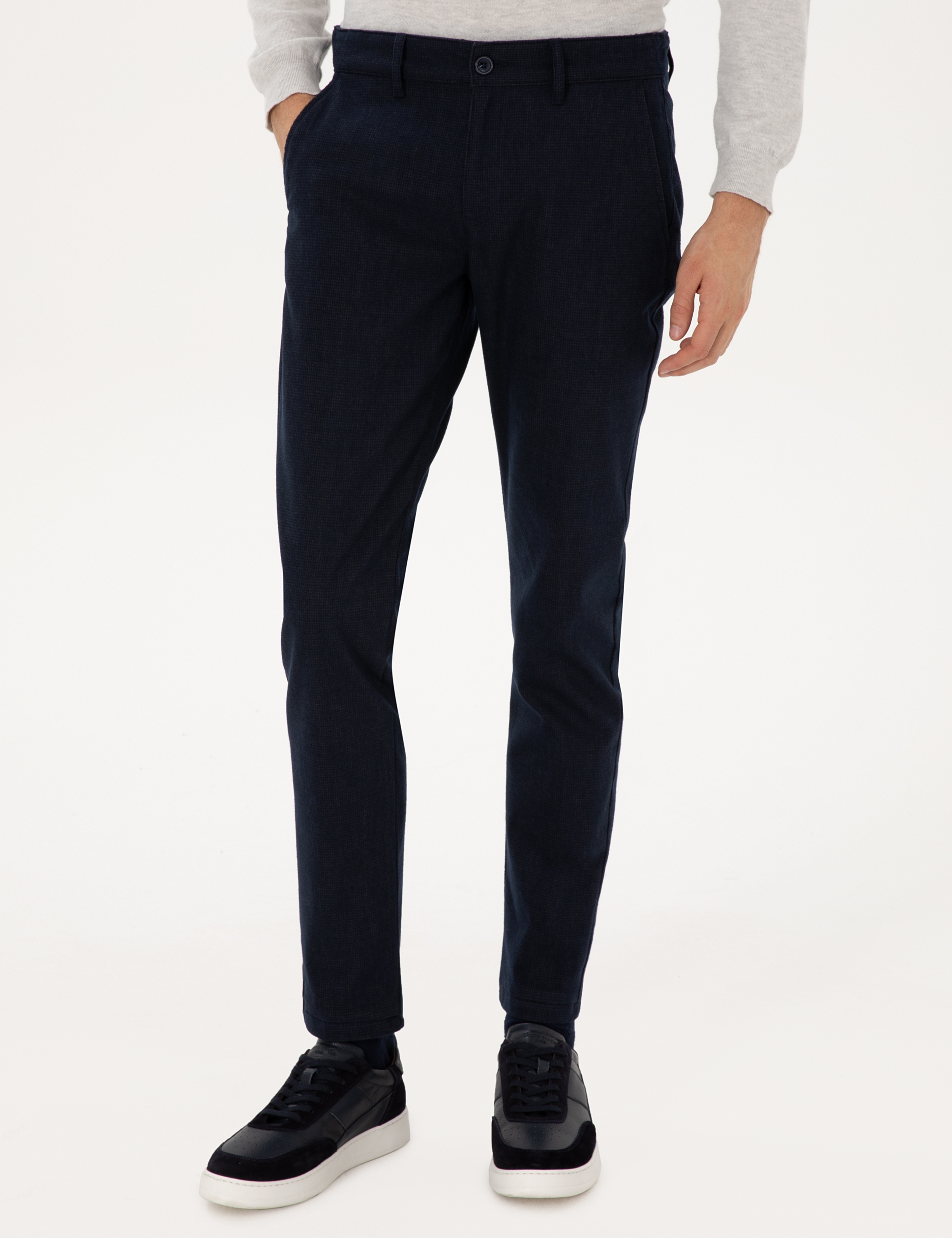 Lacivert Slim Fit Beli Lastikli Kanvas Pantolon - Image 2