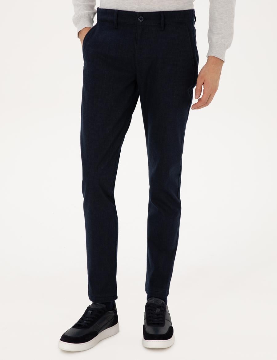 Lacivert Slim Fit Beli Lastikli Kanvas Pantolon
