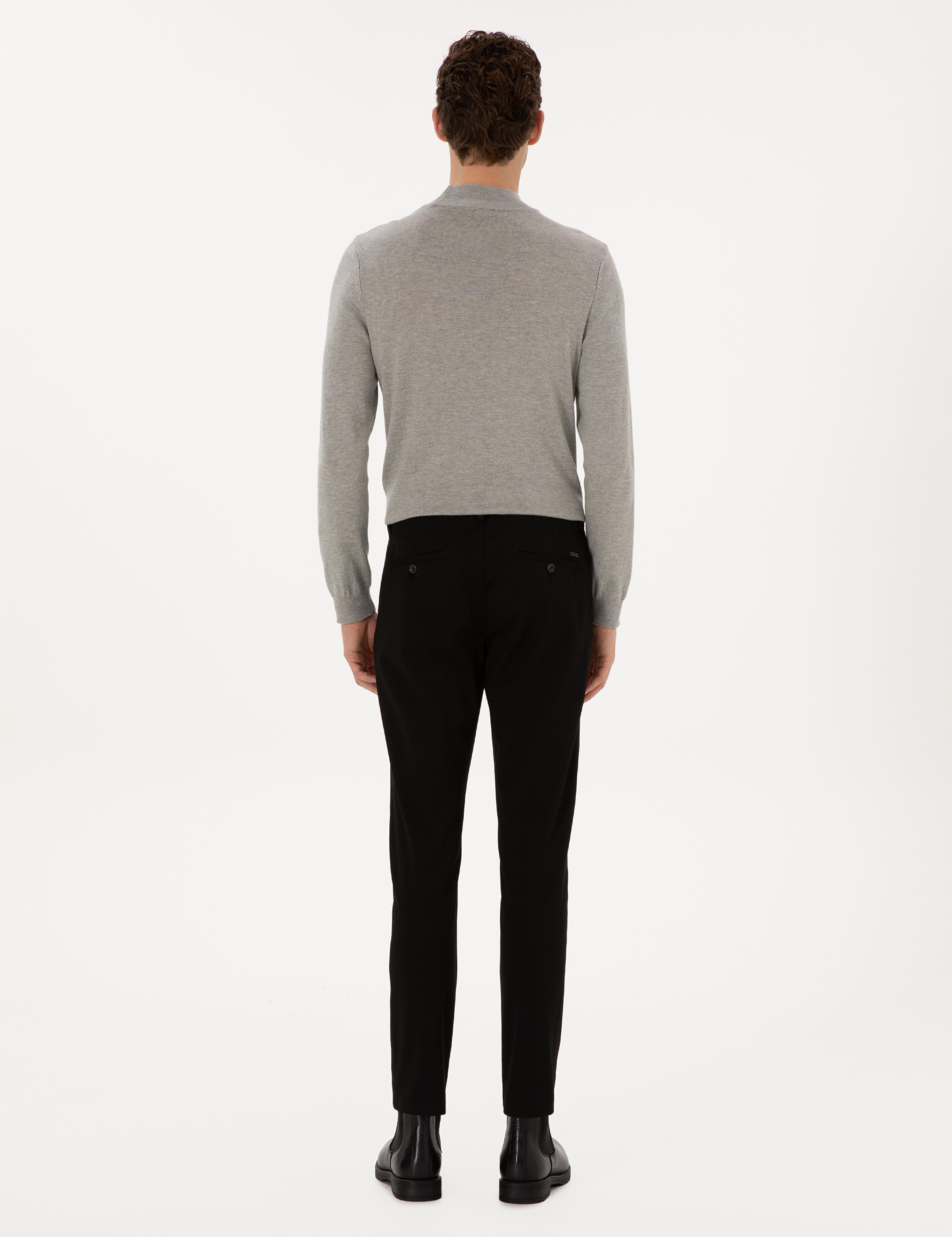 Siyah Slim Fit Kordonlu Kanvas Pantolon