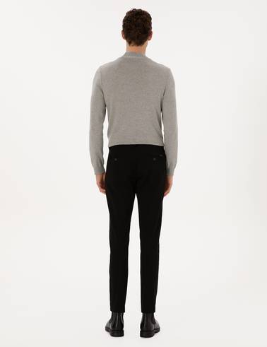 Siyah Slim Fit Kordonlu Kanvas Pantolon
