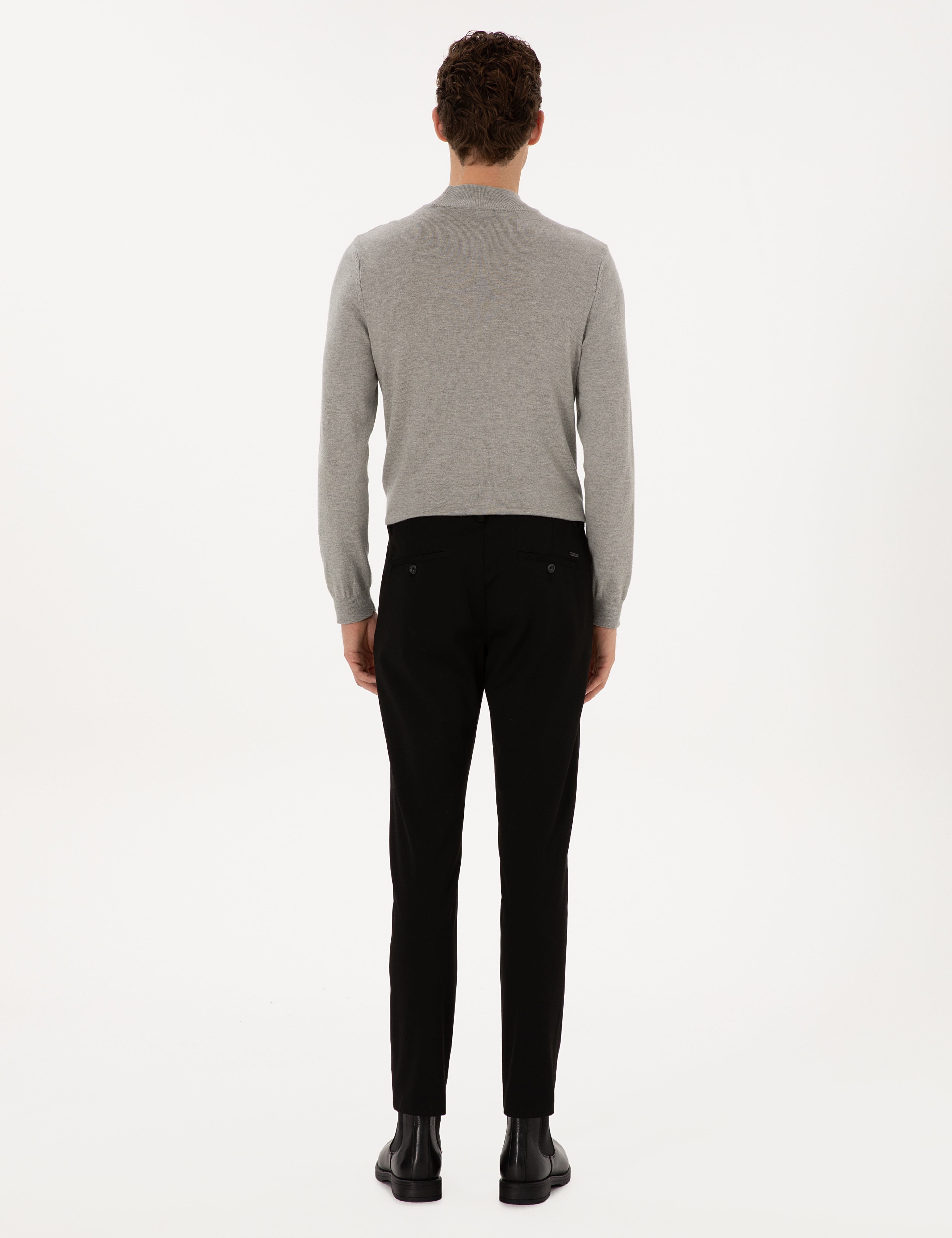 Siyah Slim Fit Kordonlu Kanvas Pantolon