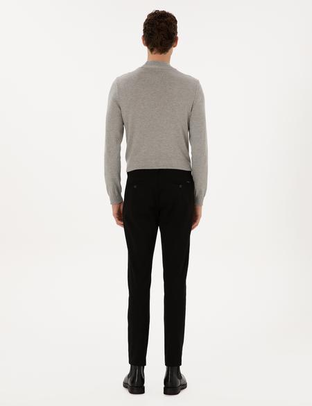 Siyah Slim Fit Kordonlu Kanvas Pantolon - 50309931118