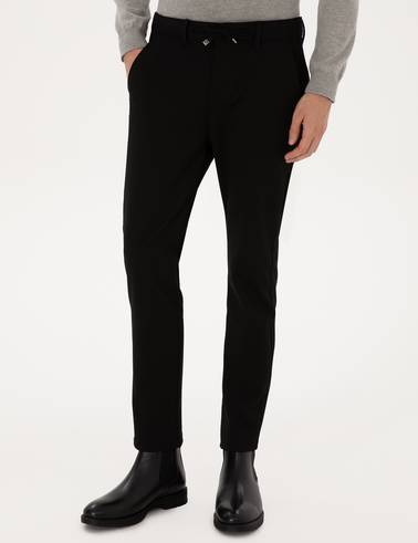 Siyah Slim Fit Kordonlu Kanvas Pantolon