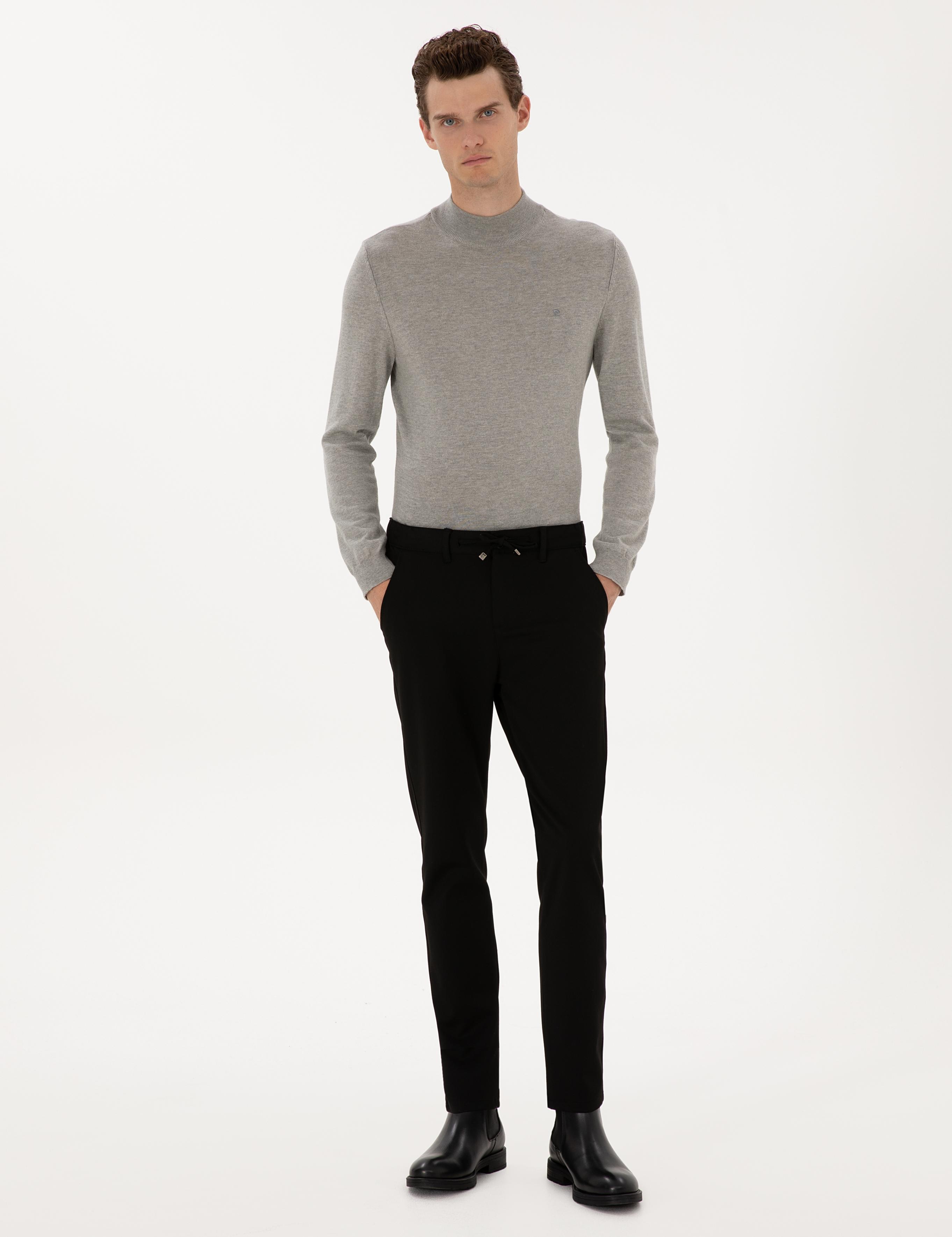 Siyah Slim Fit Kordonlu Kanvas Pantolon