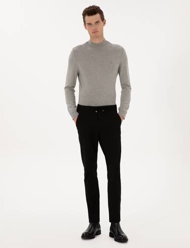 Siyah Slim Fit Kordonlu Kanvas Pantolon