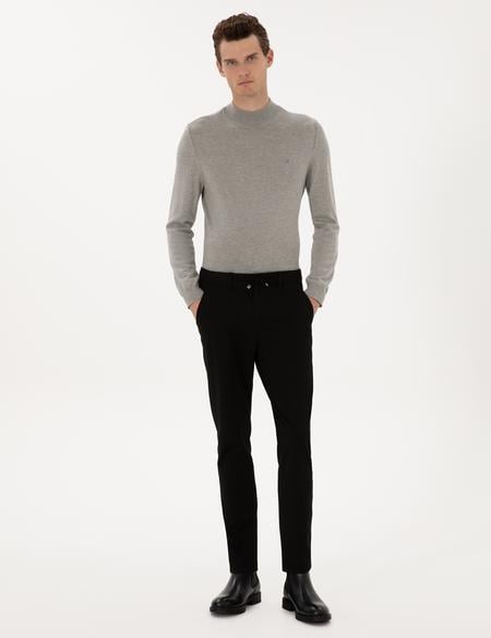 Siyah Slim Fit Kordonlu Kanvas Pantolon - 50309931118