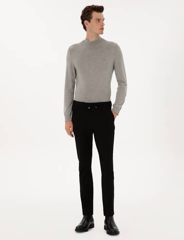 Siyah Slim Fit Kordonlu Kanvas Pantolon
