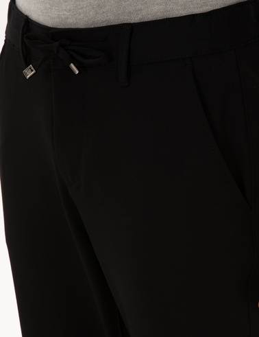 Siyah Slim Fit Kordonlu Kanvas Pantolon