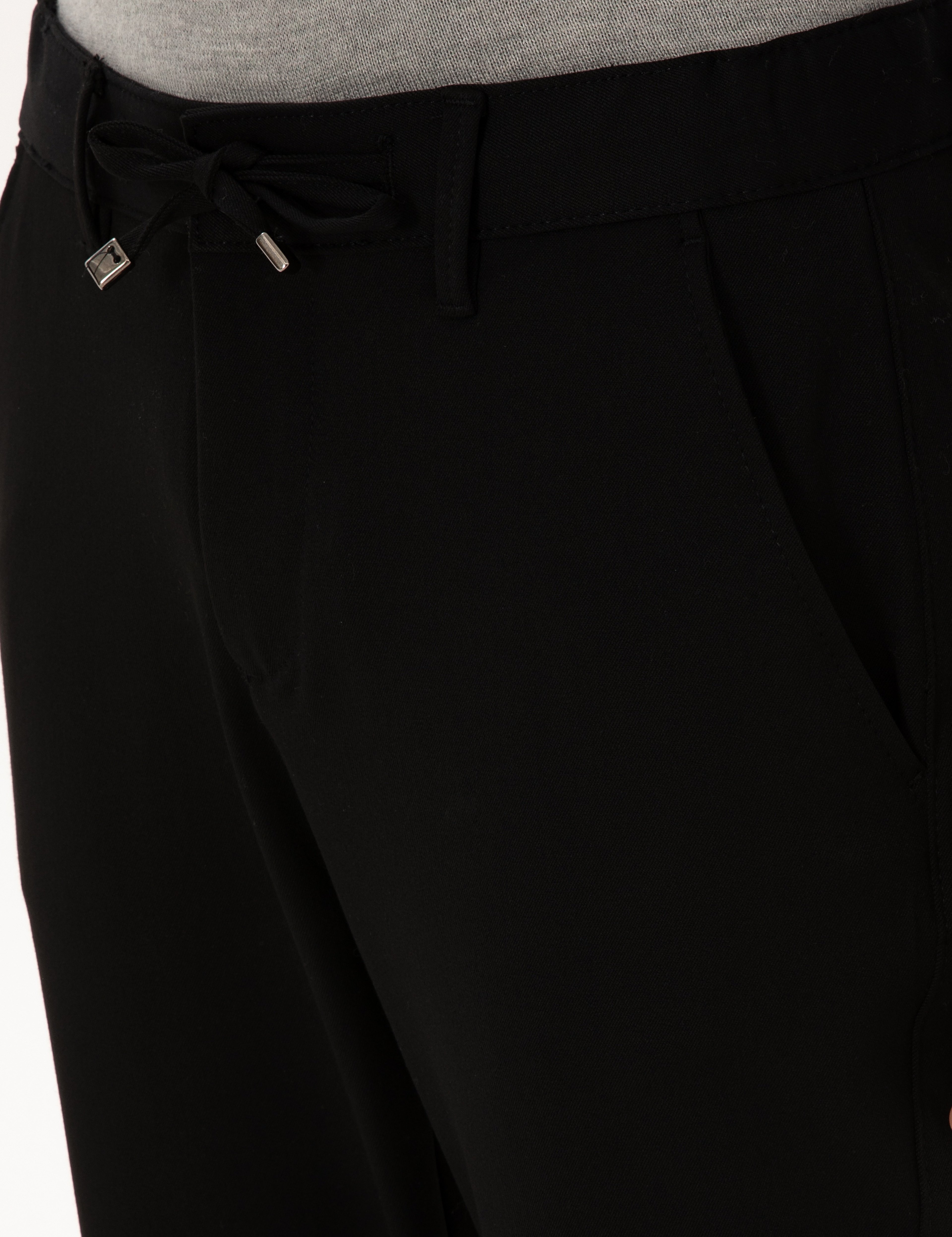 Siyah Slim Fit Kordonlu Kanvas Pantolon - Image 5