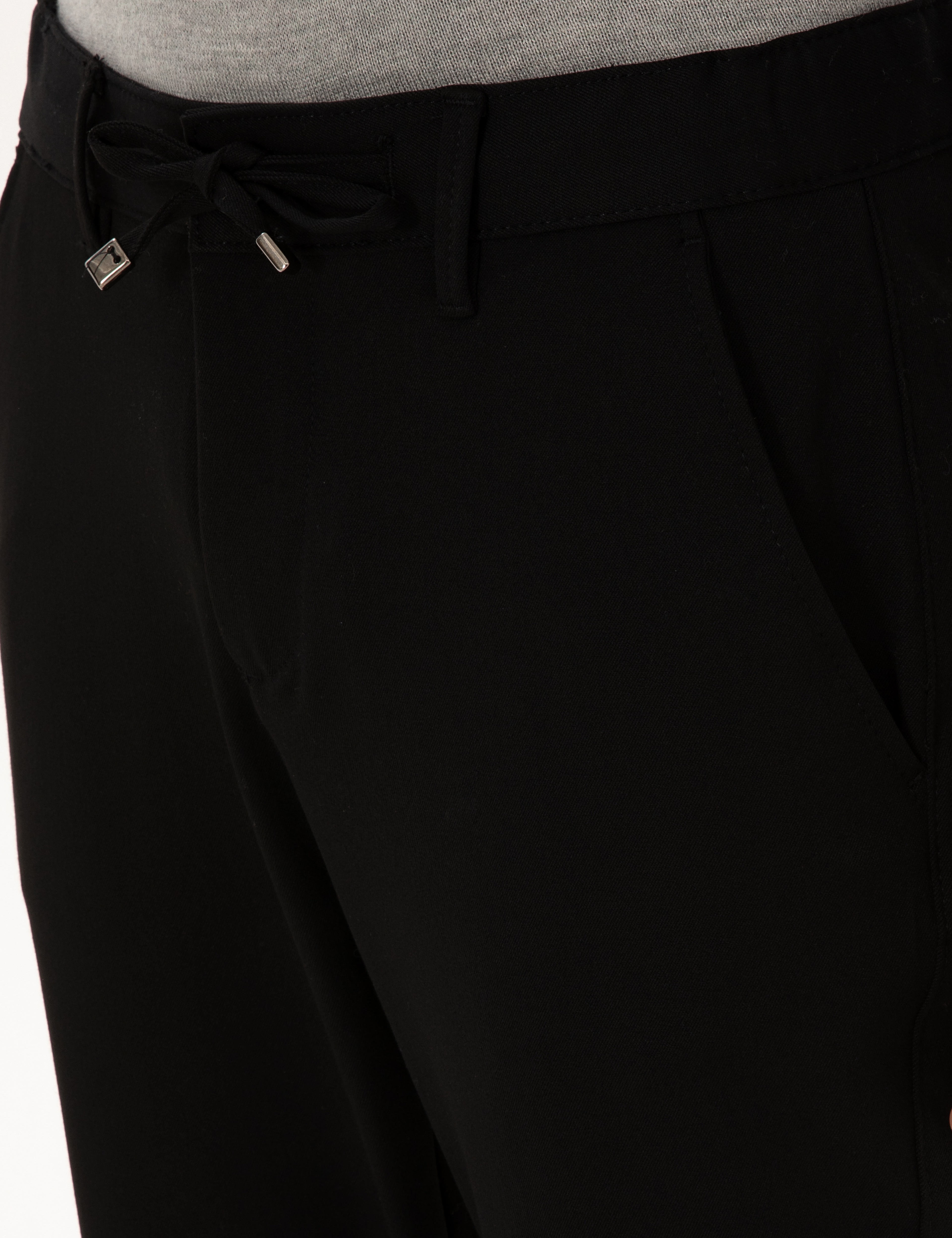Siyah Slim Fit Kordonlu Kanvas Pantolon