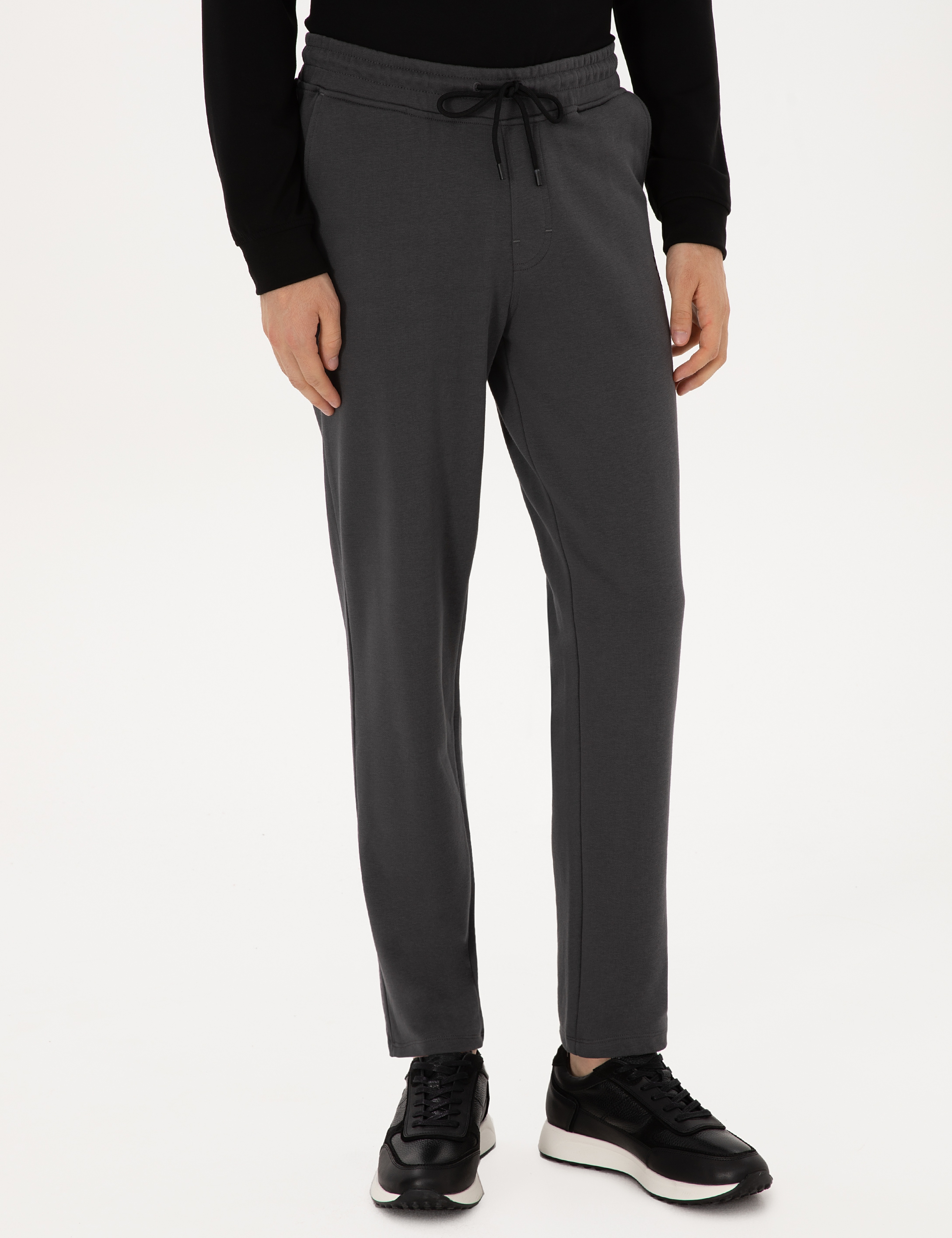 Antrasit Slim Fit 3 İplik Düz Paça Eşofman Altı