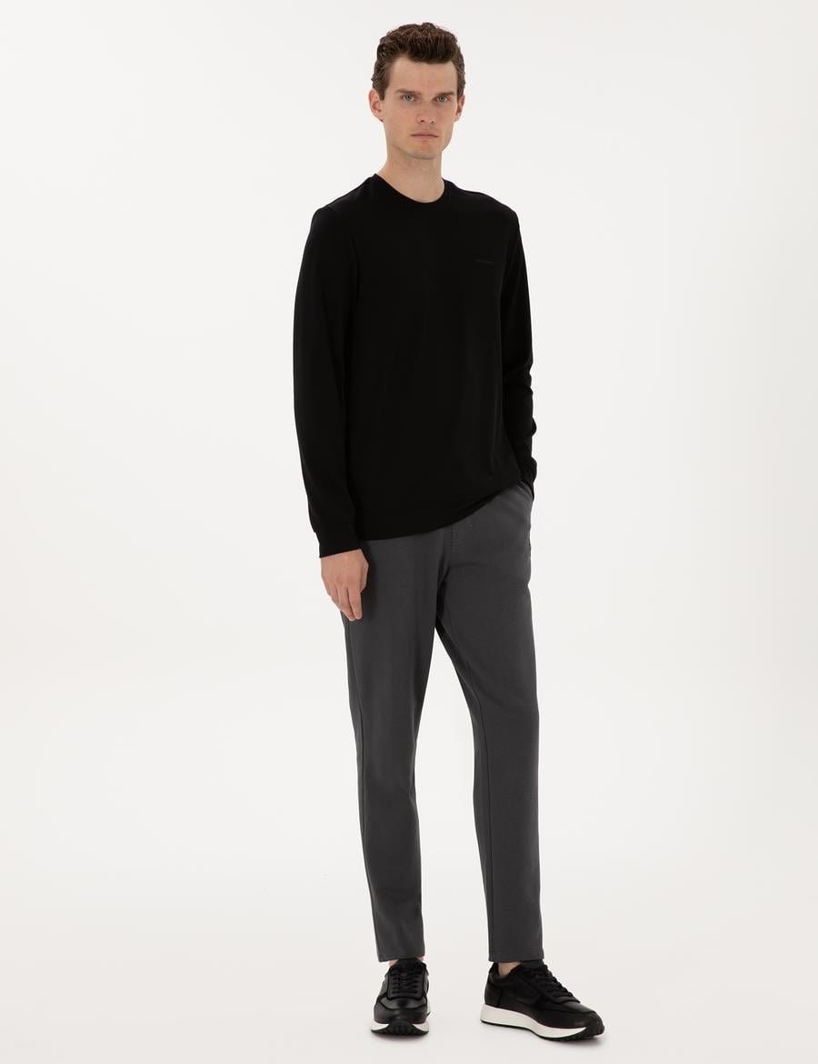 Antrasit Slim Fit 3 İplik Düz Paça Eşofman Altı