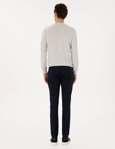 Lacivert Slim Fit Beli Lastikli Kanvas Pantolon