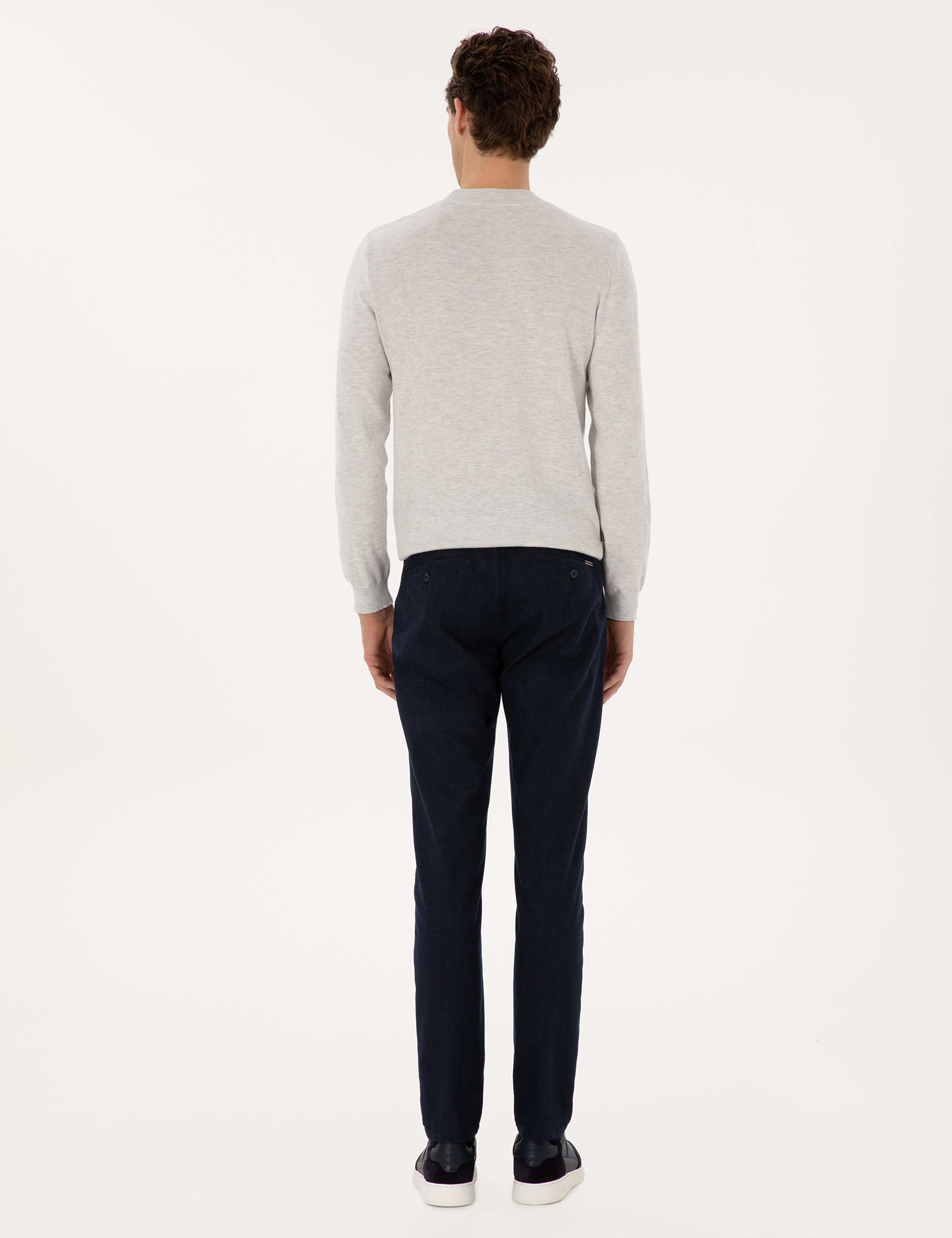Lacivert Slim Fit Beli Lastikli Kanvas Pantolon - Image 4