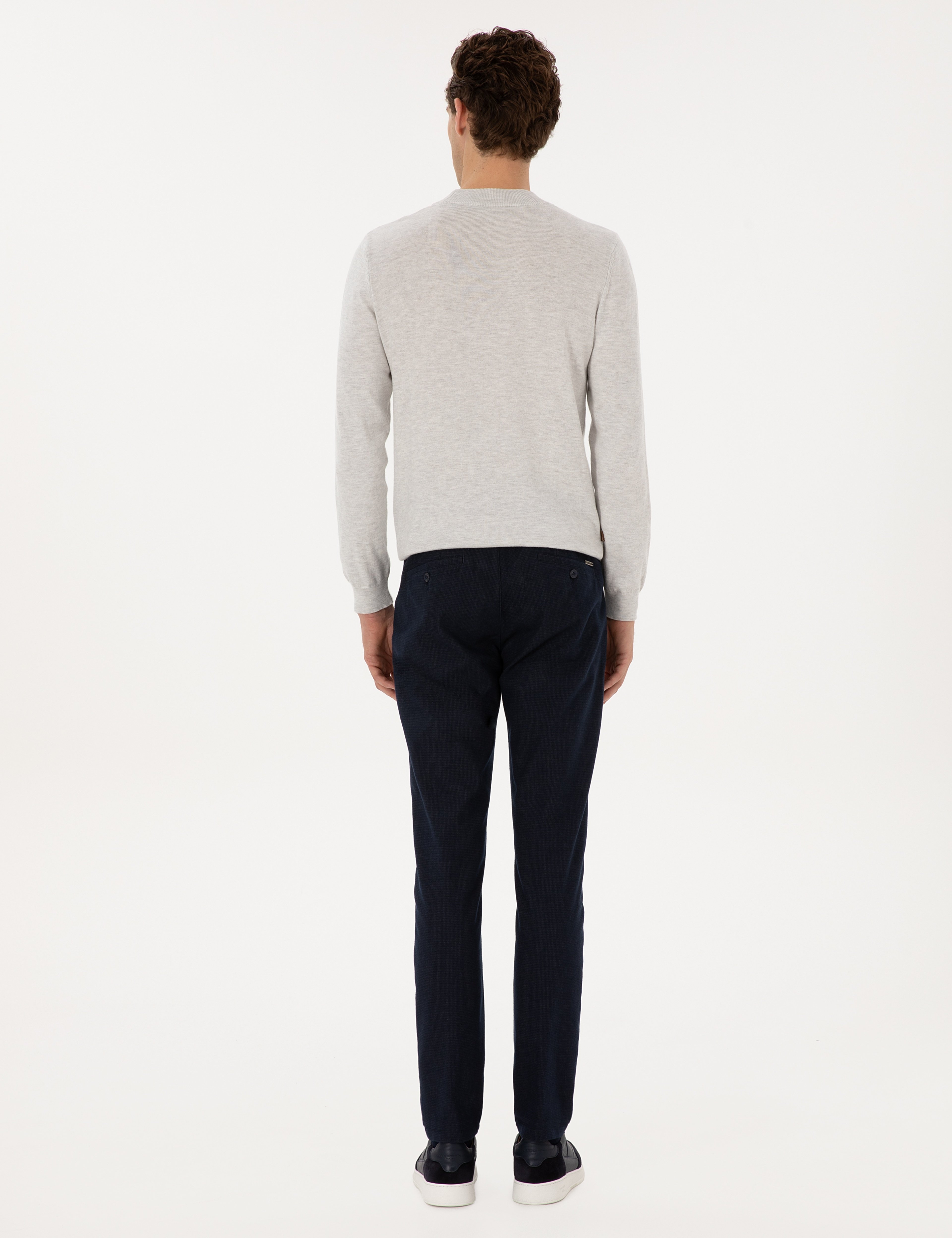 Lacivert Slim Fit Beli Lastikli Kanvas Pantolon
