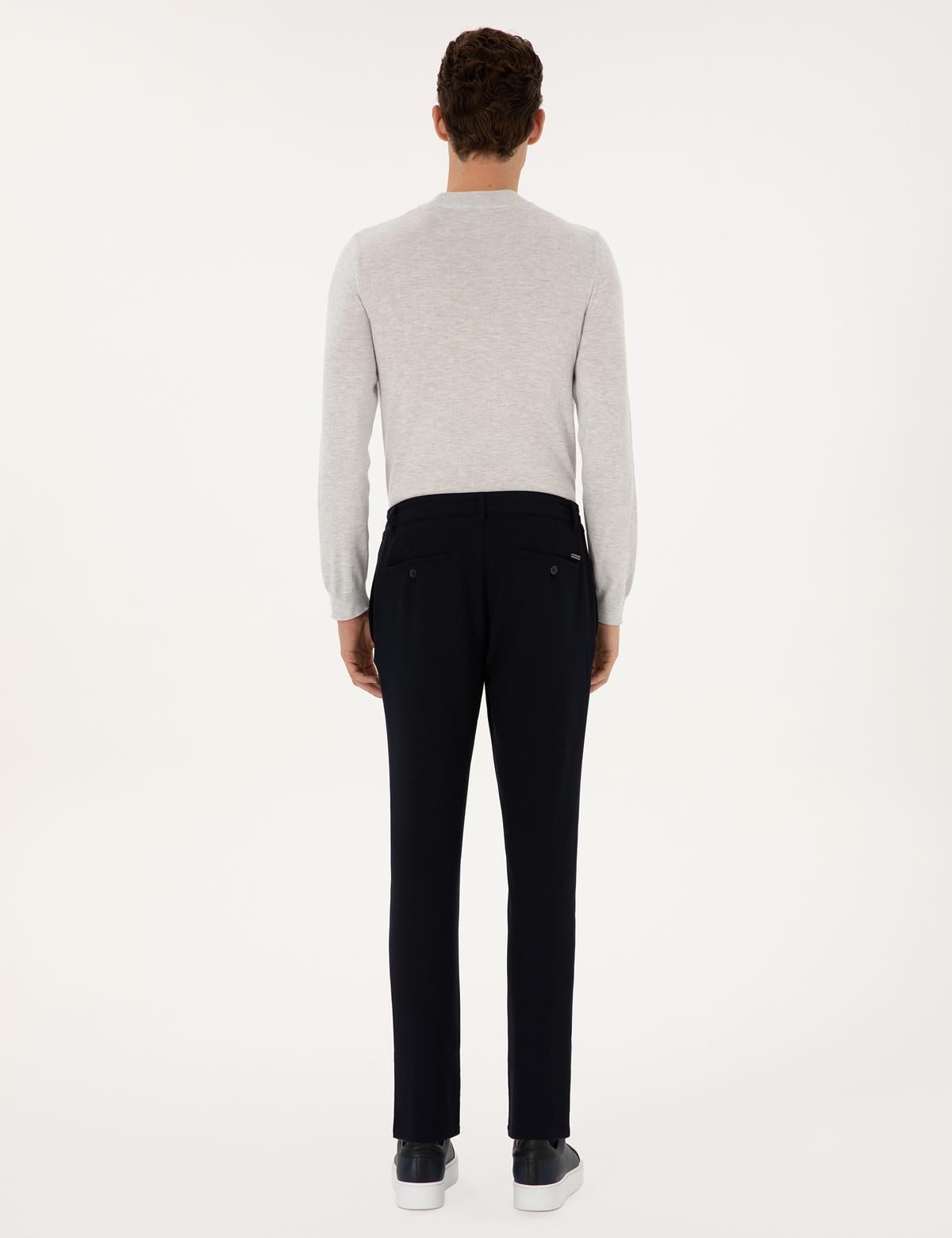 Lacivert Slim Fit Beli Lastikli Kordonlu Kanvas Pantolon - 50309926184