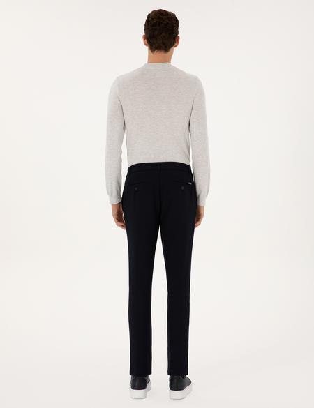Lacivert Slim Fit Beli Lastikli Kordonlu Kanvas Pantolon - 50309926184
