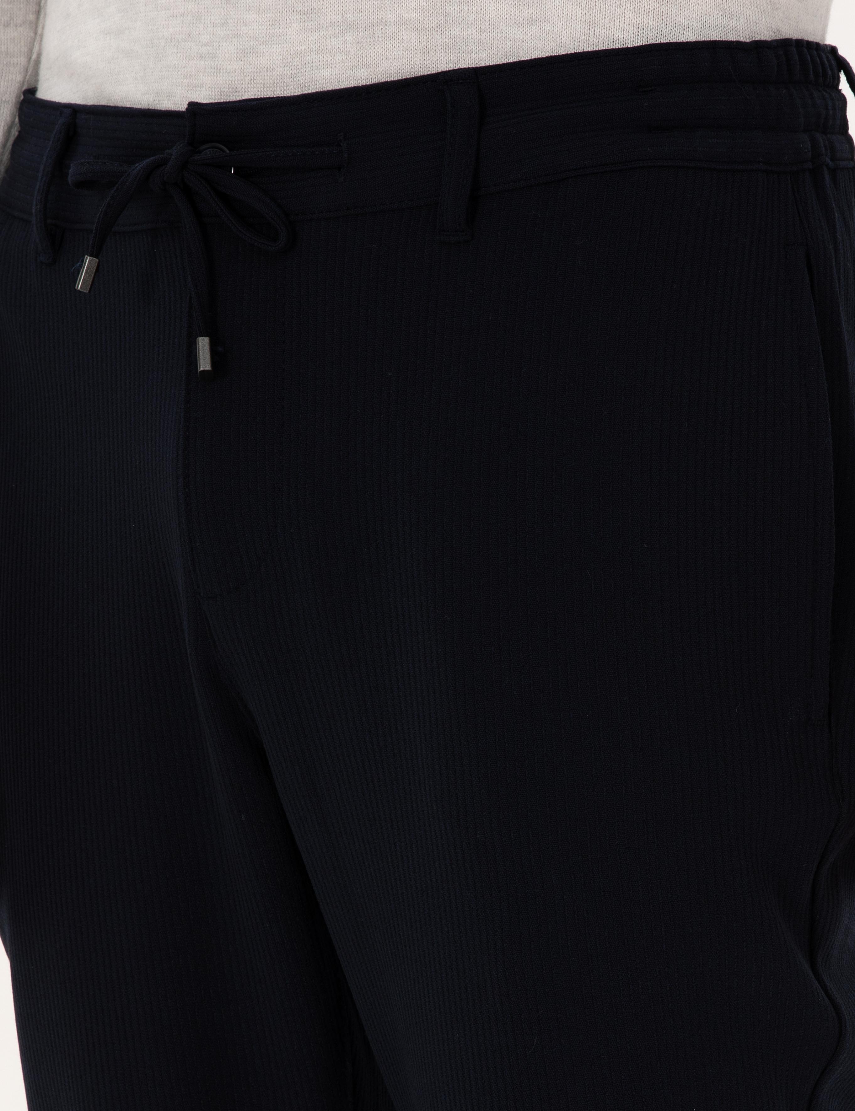 Lacivert Slim Fit Beli Lastikli Kordonlu Kanvas Pantolon