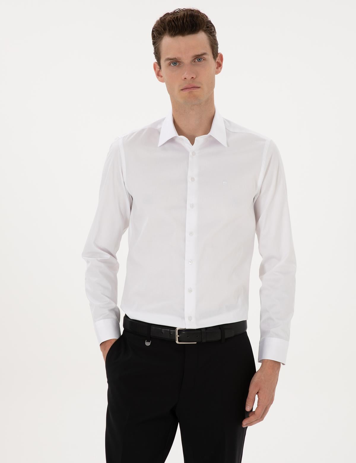 Beyaz Slim Fit Uzun Kollu Basic Gömlek - 50315407017