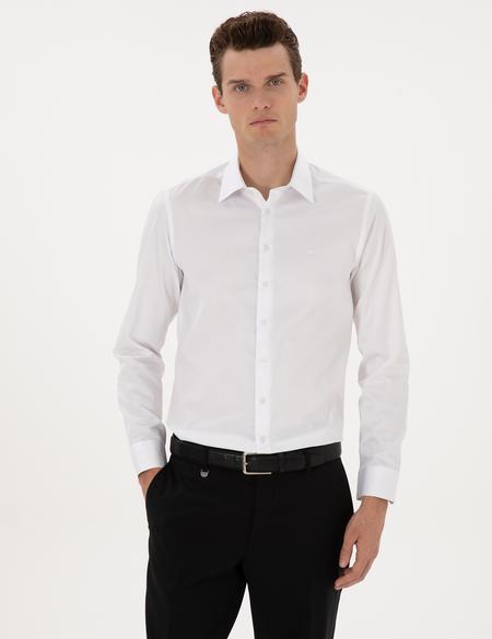 Beyaz Slim Fit Uzun Kollu Basic Gömlek - 50315407017