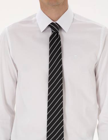 Beyaz %100 Pamuk Parlak Saten Slim Fit Uzun Kollu Basic Gömlek
