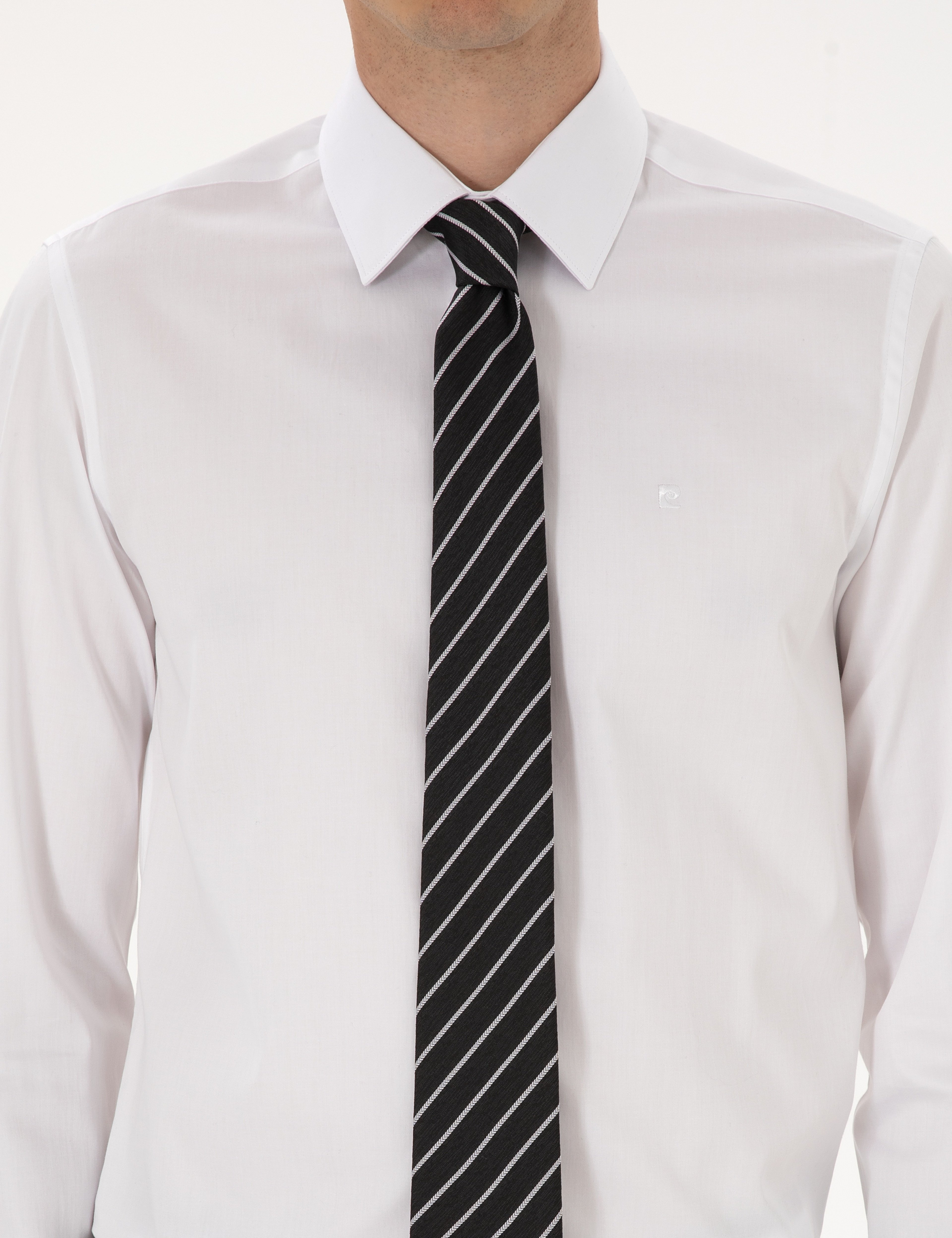 Beyaz %100 Pamuk Parlak Saten Slim Fit Uzun Kollu Basic Gömlek