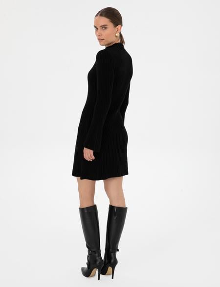 Siyah Slim Fit Triko Elbise - 50316339005