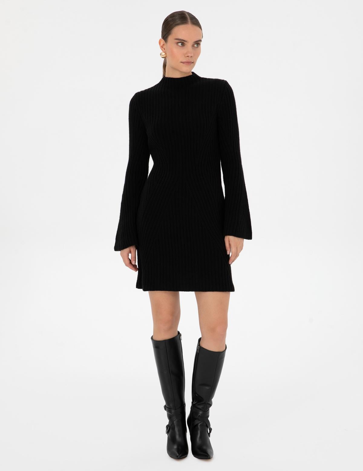 Siyah Slim Fit Triko Elbise