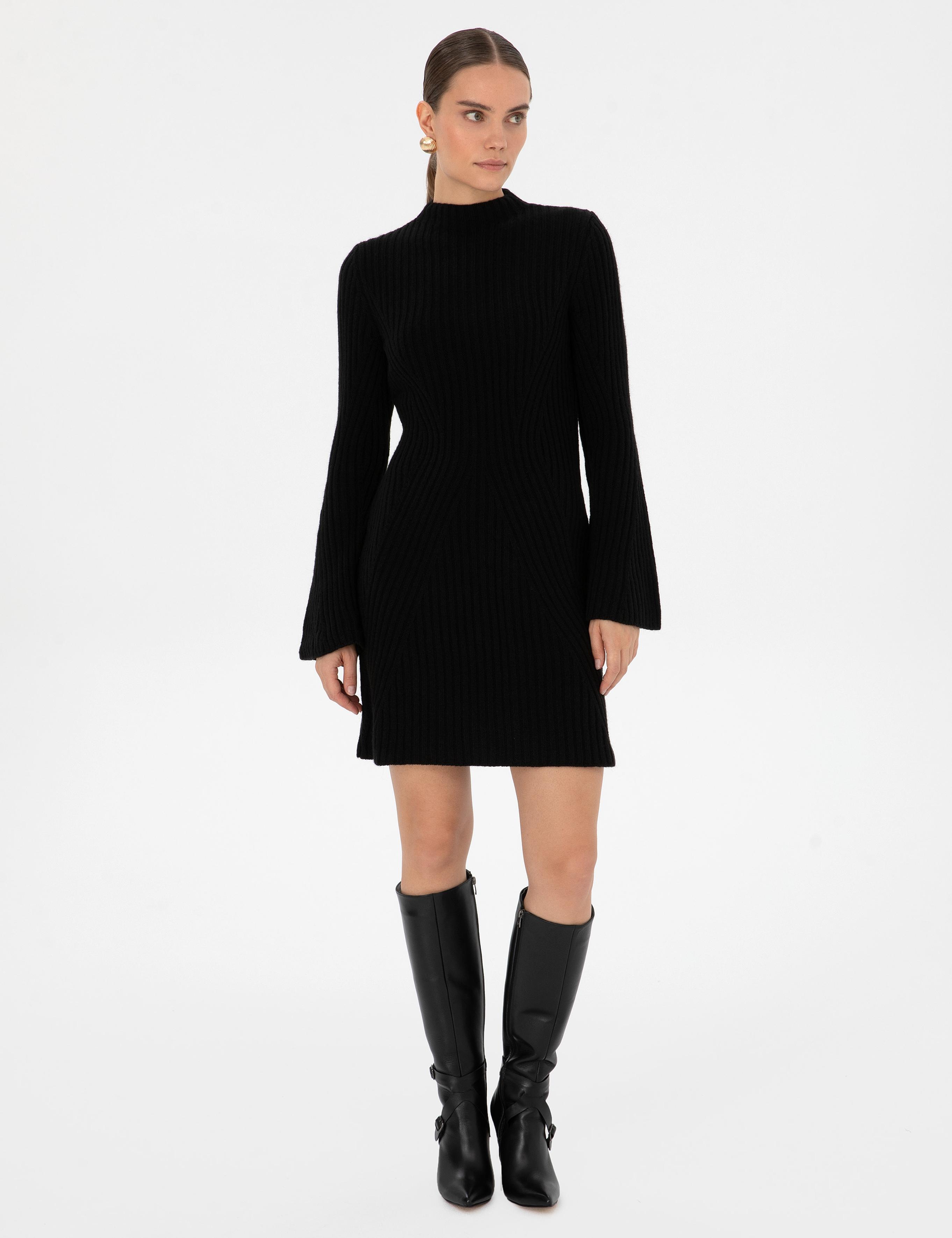 Siyah Slim Fit Triko Elbise