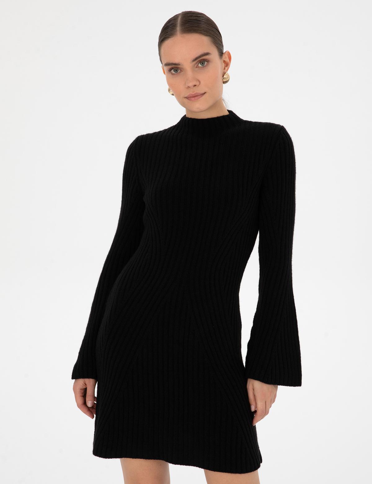 Siyah Slim Fit Triko Elbise - 50316339005