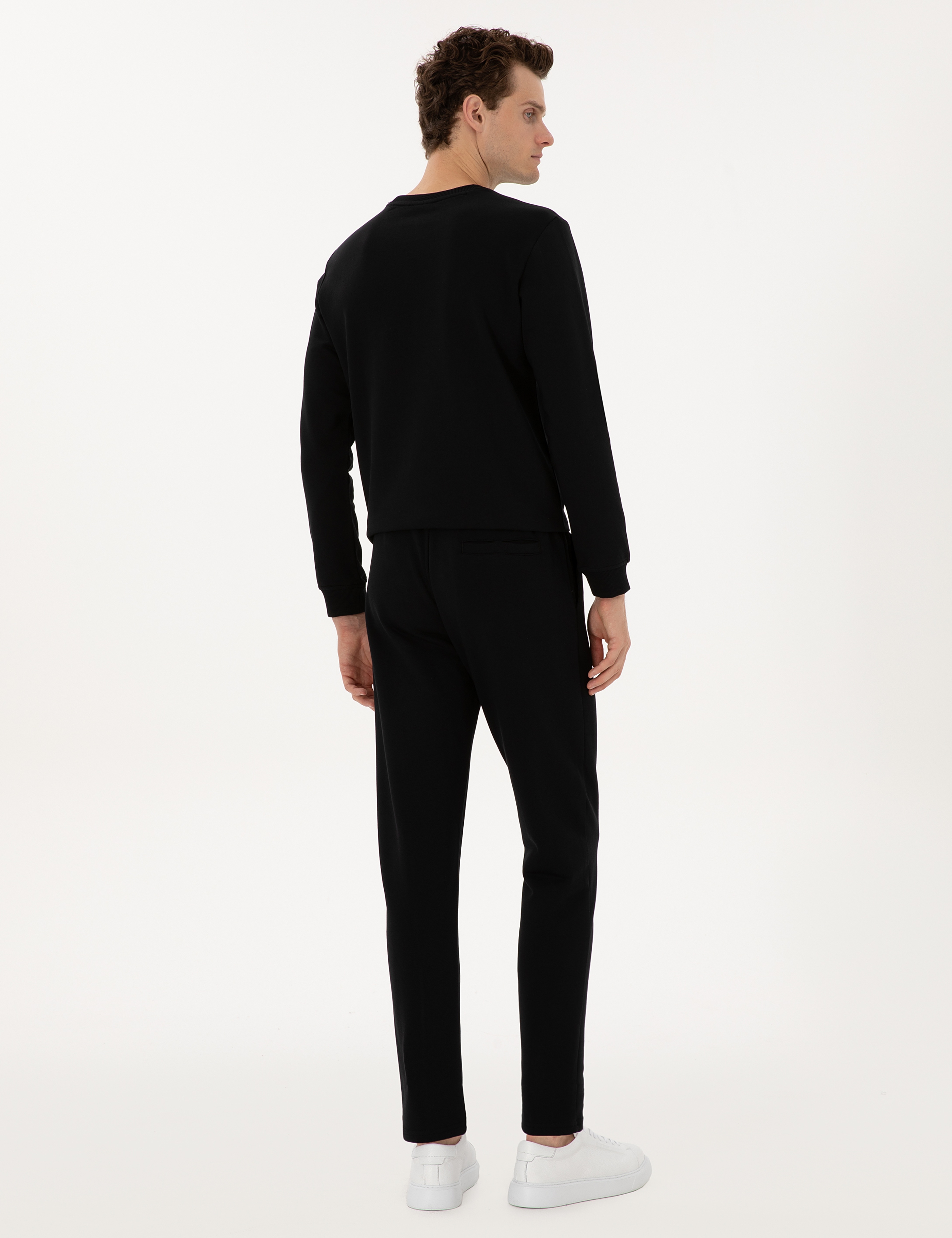 Siyah Slim Fit Nervürlü Düz Paça Eşofman Altı - Image 4