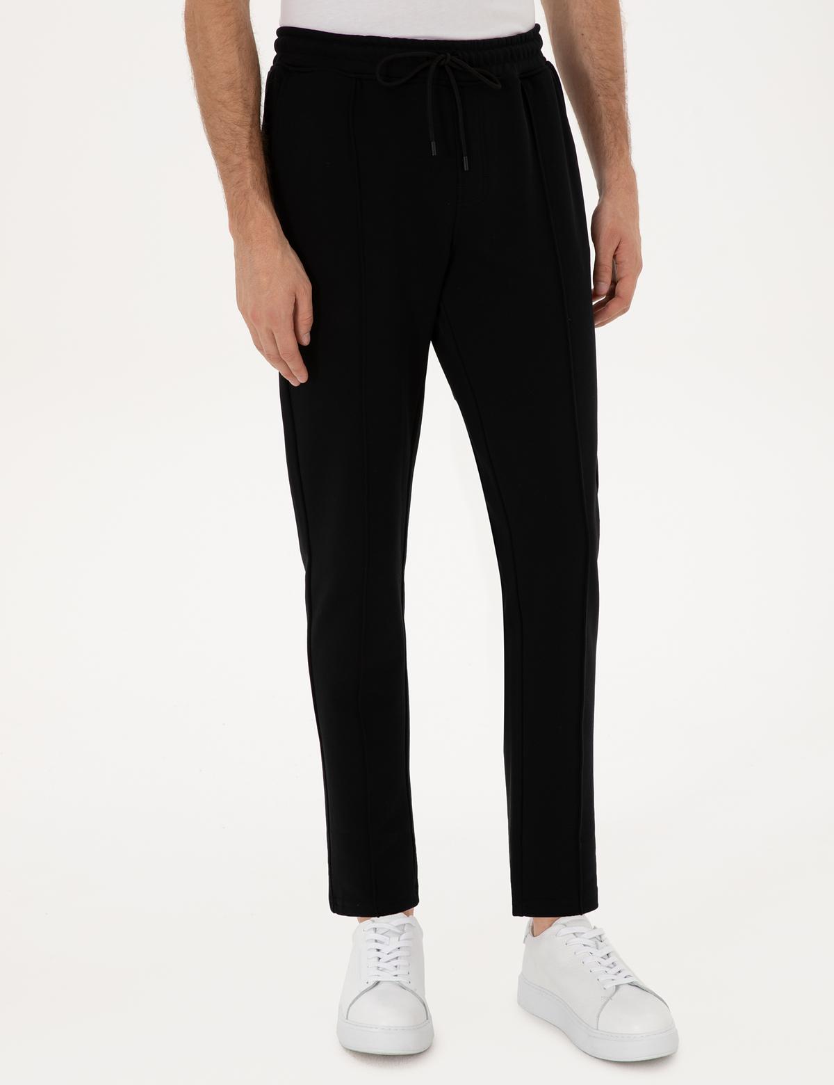 Siyah Slim Fit Nervürlü Düz Paça Eşofman Altı - 50317659006