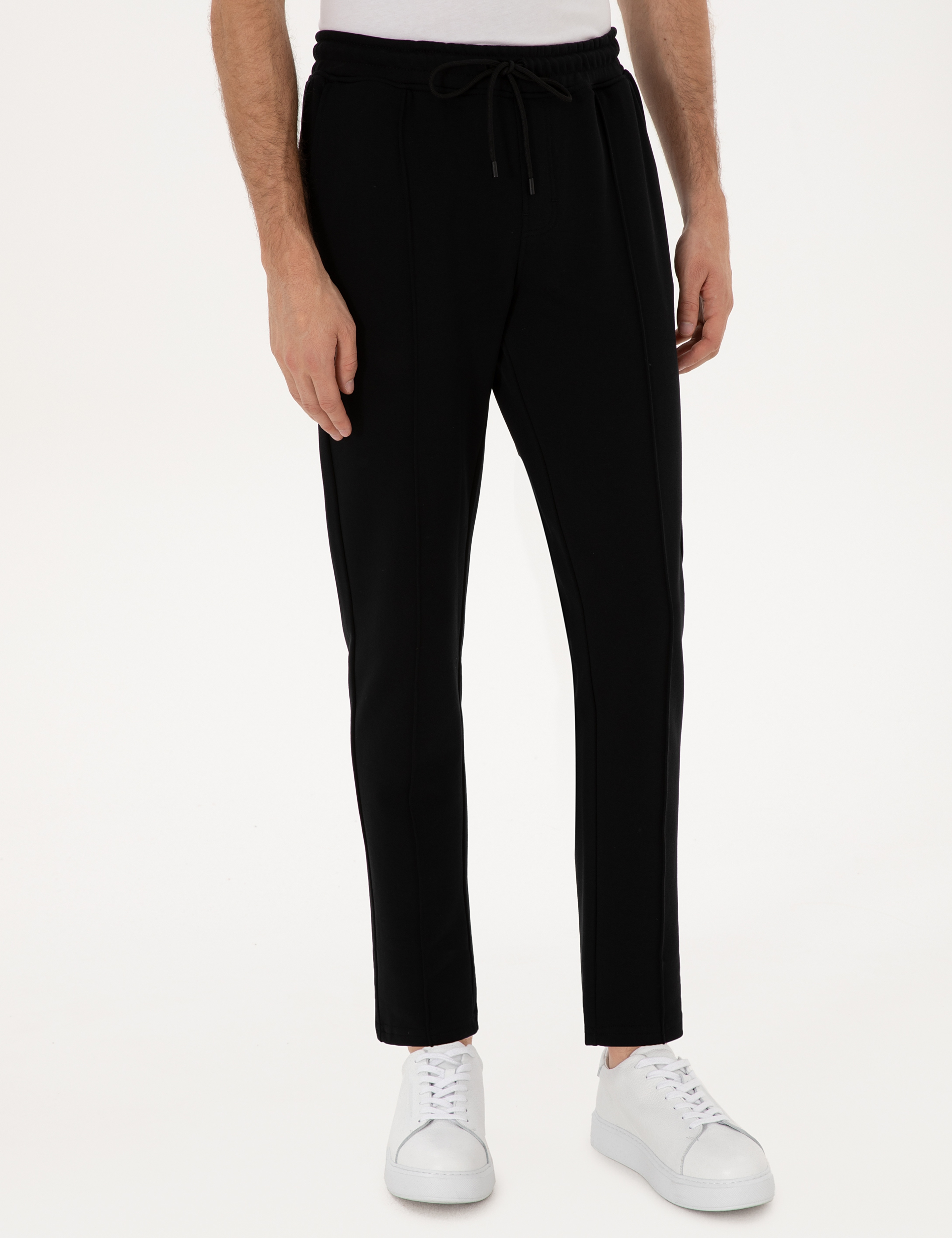 Siyah Slim Fit Nervürlü Düz Paça Eşofman Altı - Image 2