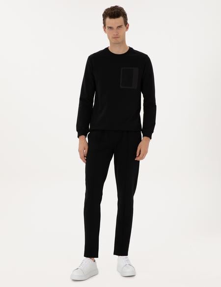 Siyah Slim Fit Nervürlü Düz Paça Eşofman Altı - 50317659006