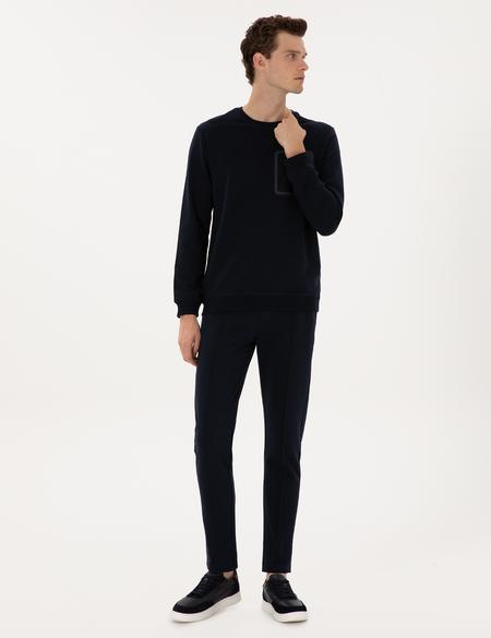 Lacivert Slim Fit Nervürlü Düz Paça Eşofman Altı - 50317659014