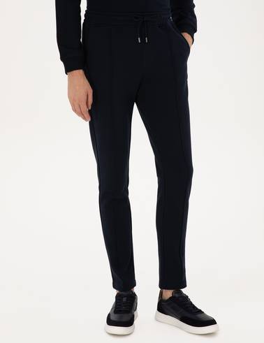 Lacivert Slim Fit Nervürlü Düz Paça Eşofman Altı