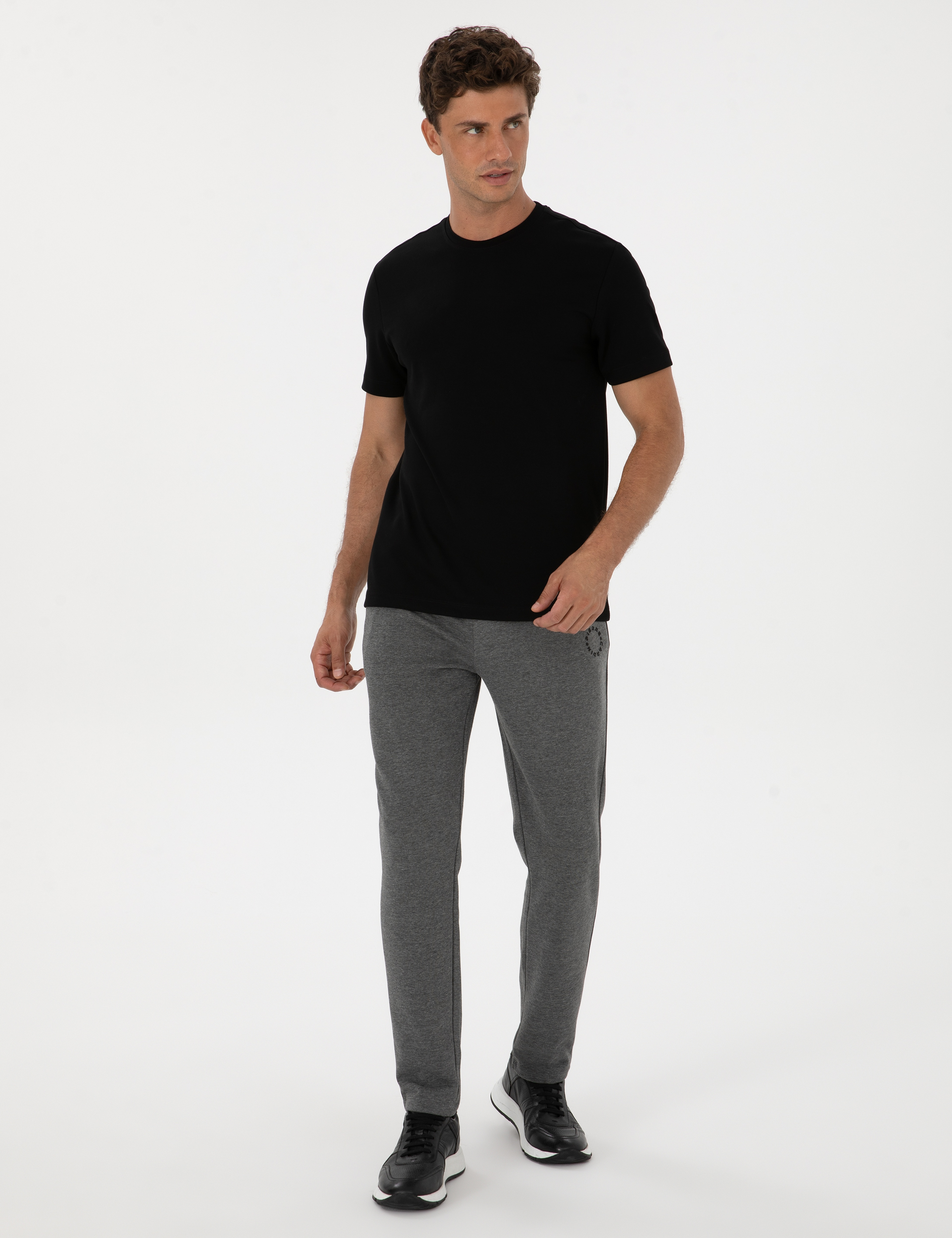 Antrasit Melanj Slim Fit 3 İplik Düz Paça Eşofman Altı