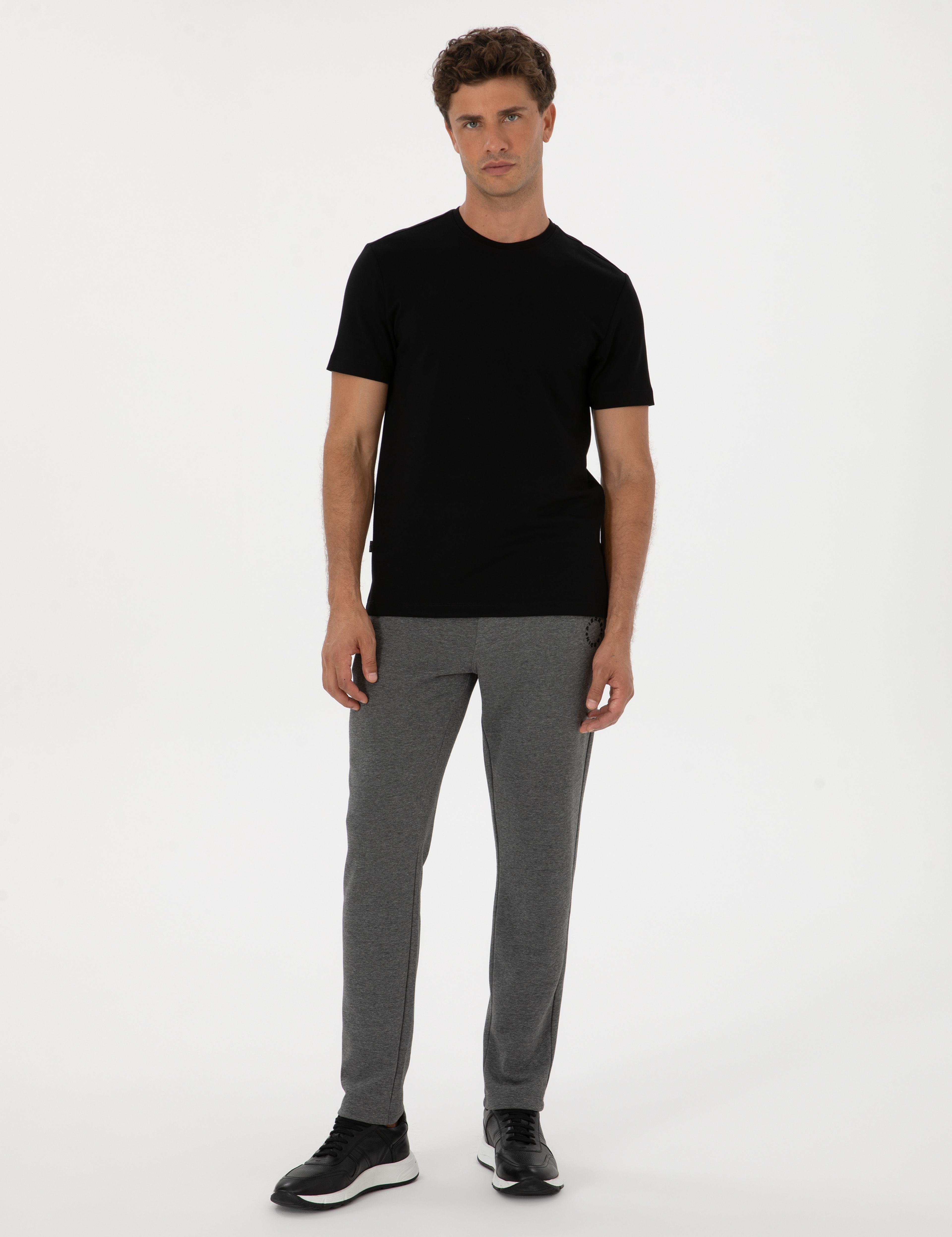 Antrasit Melanj Slim Fit 3 İplik Düz Paça Eşofman Altı - Image 1