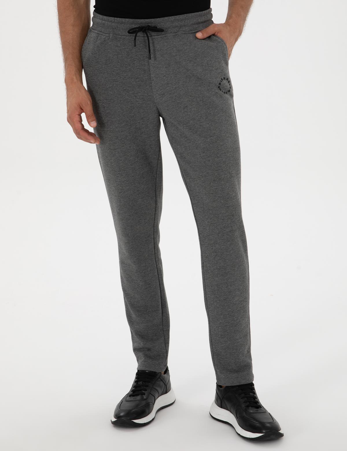 Antrasit Melanj Slim Fit 3 İplik Düz Paça Eşofman Altı - 50317670025