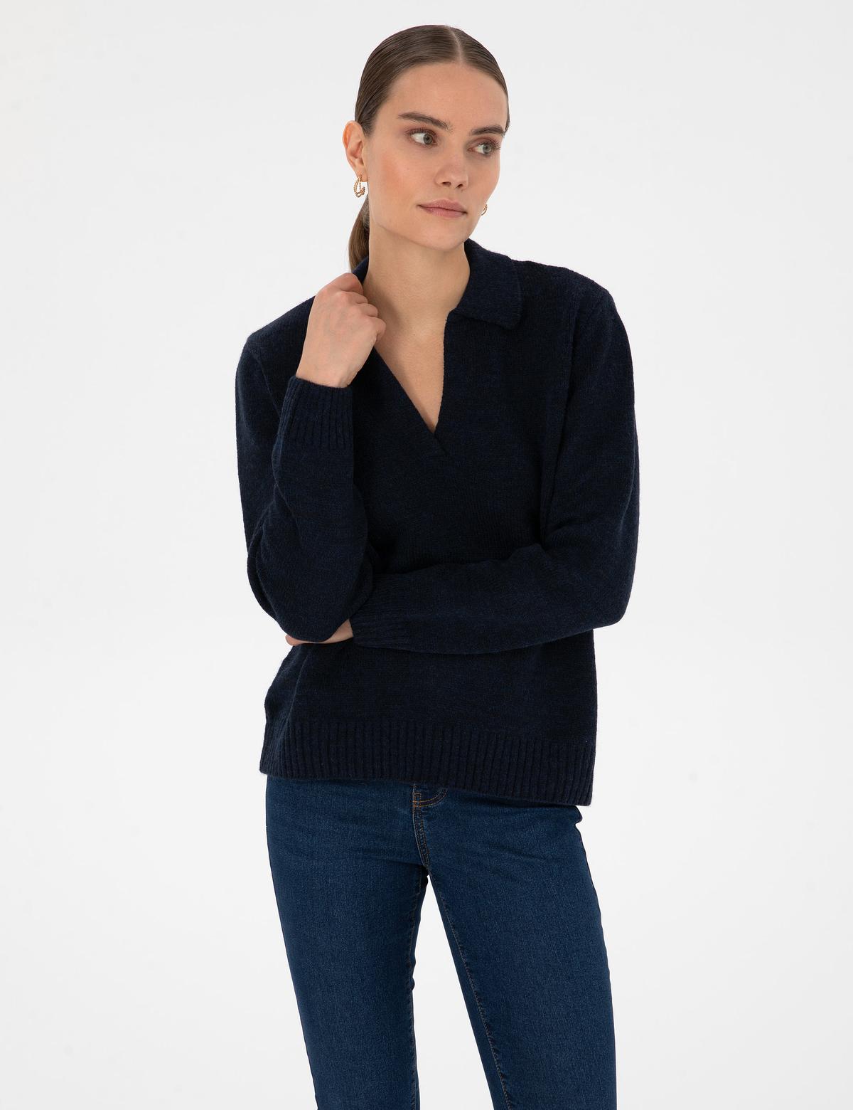 Lacivert Comfort Fit Polo Yaka Kazak - 50317226013