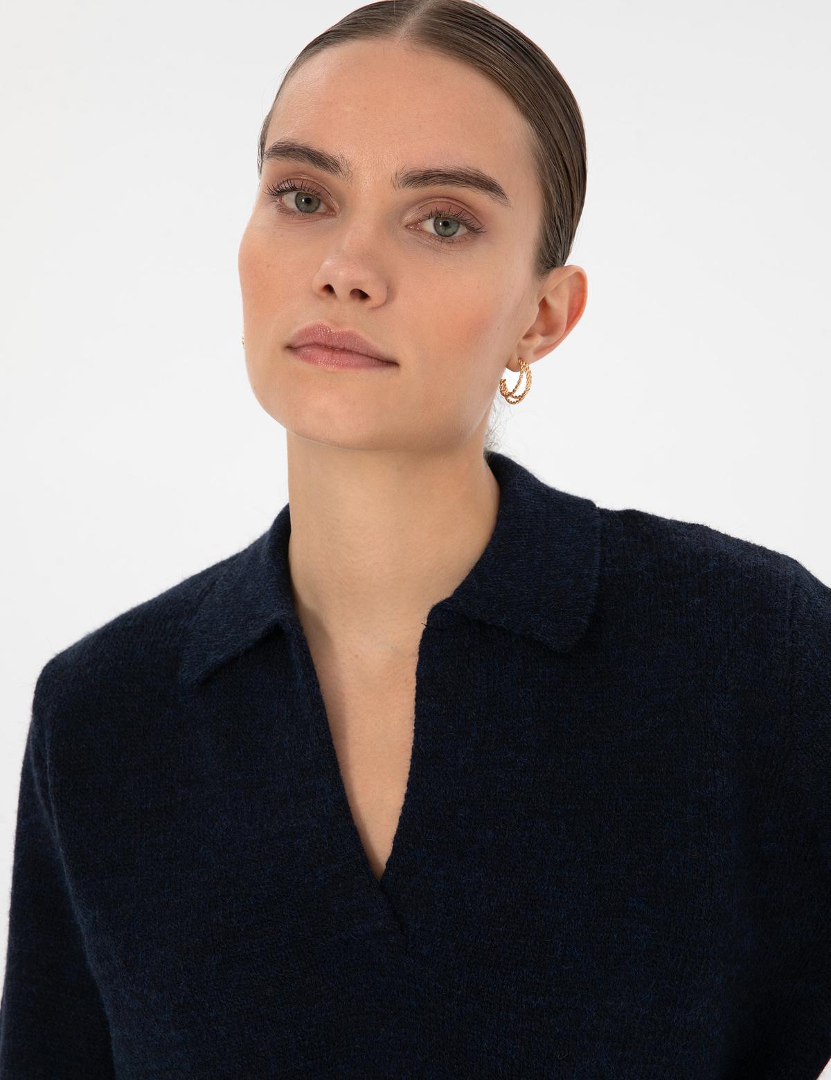 Lacivert Comfort Fit Polo Yaka Kazak - 50317226013