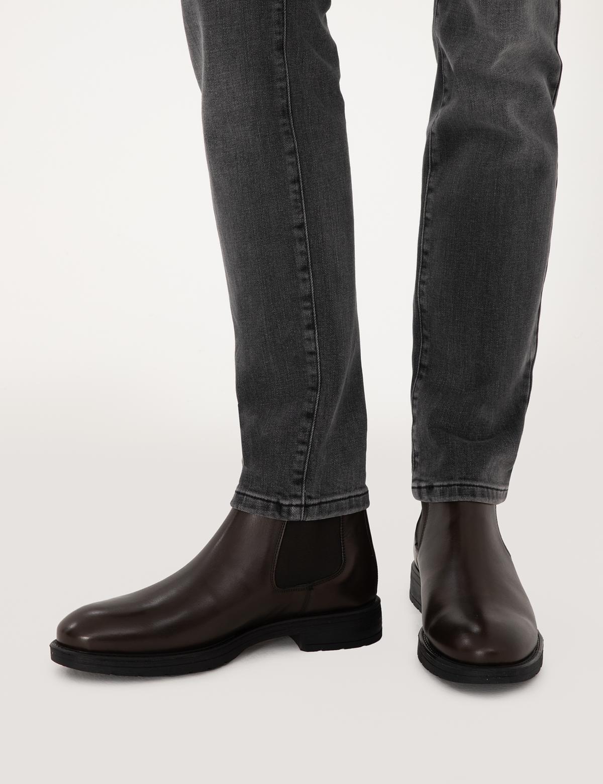 Kahverengi %100 Deri Kauçuk Taban Chelsea Bot - 50318873004