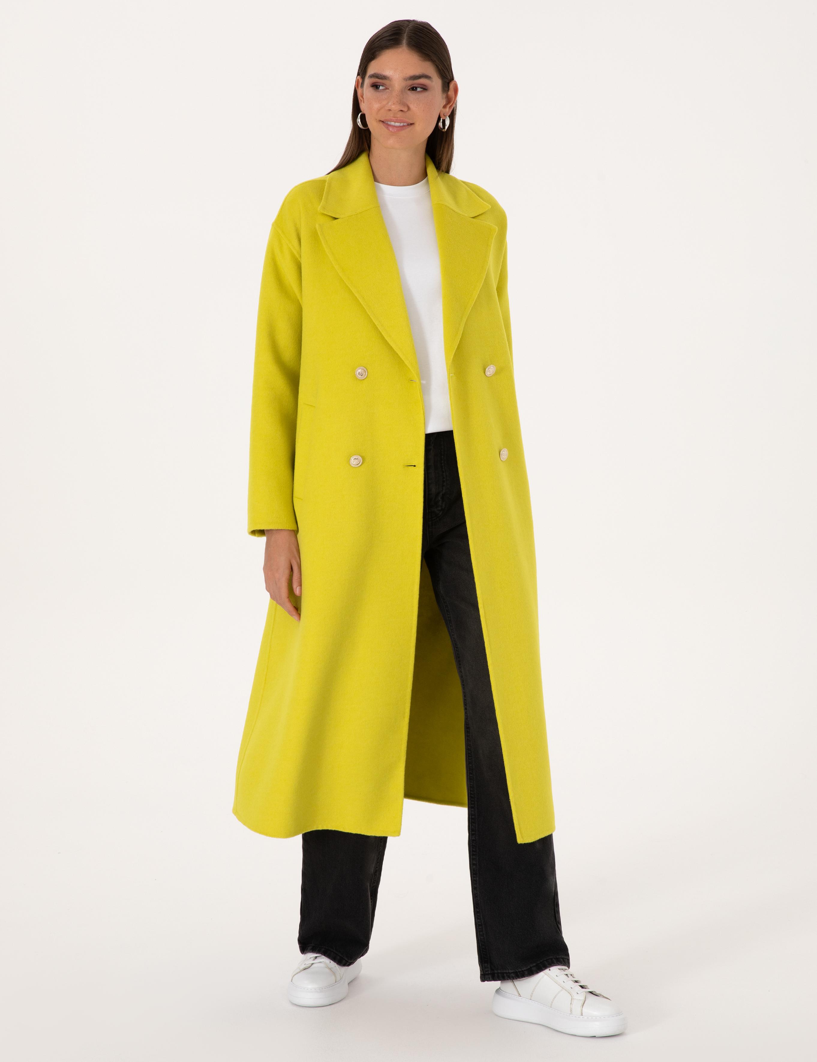 Fıstık Yeşili Kaşe Kaban