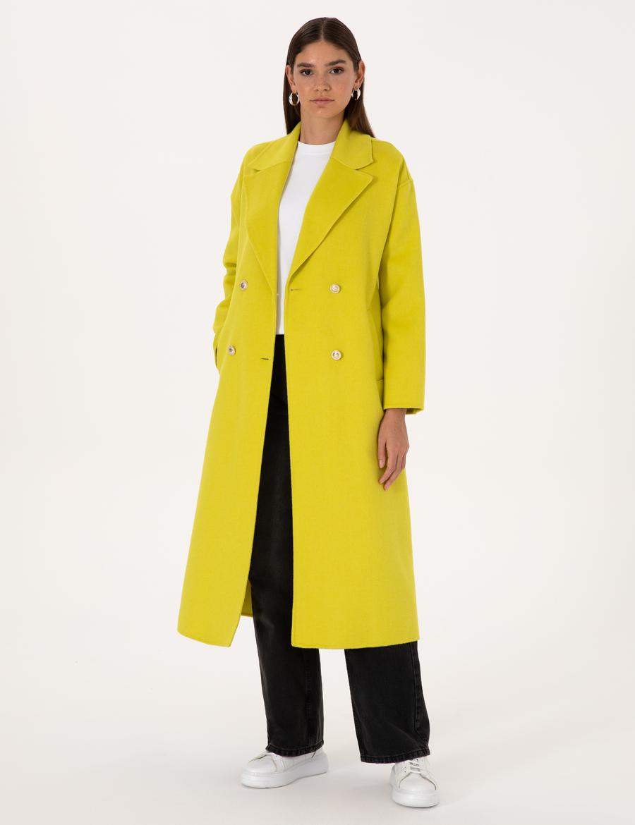 Fıstık Yeşili Kaşe Kaban